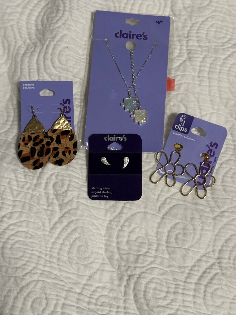 Clair’s earring and Necklace bundle! studs, clip ons, hook drop earrings!